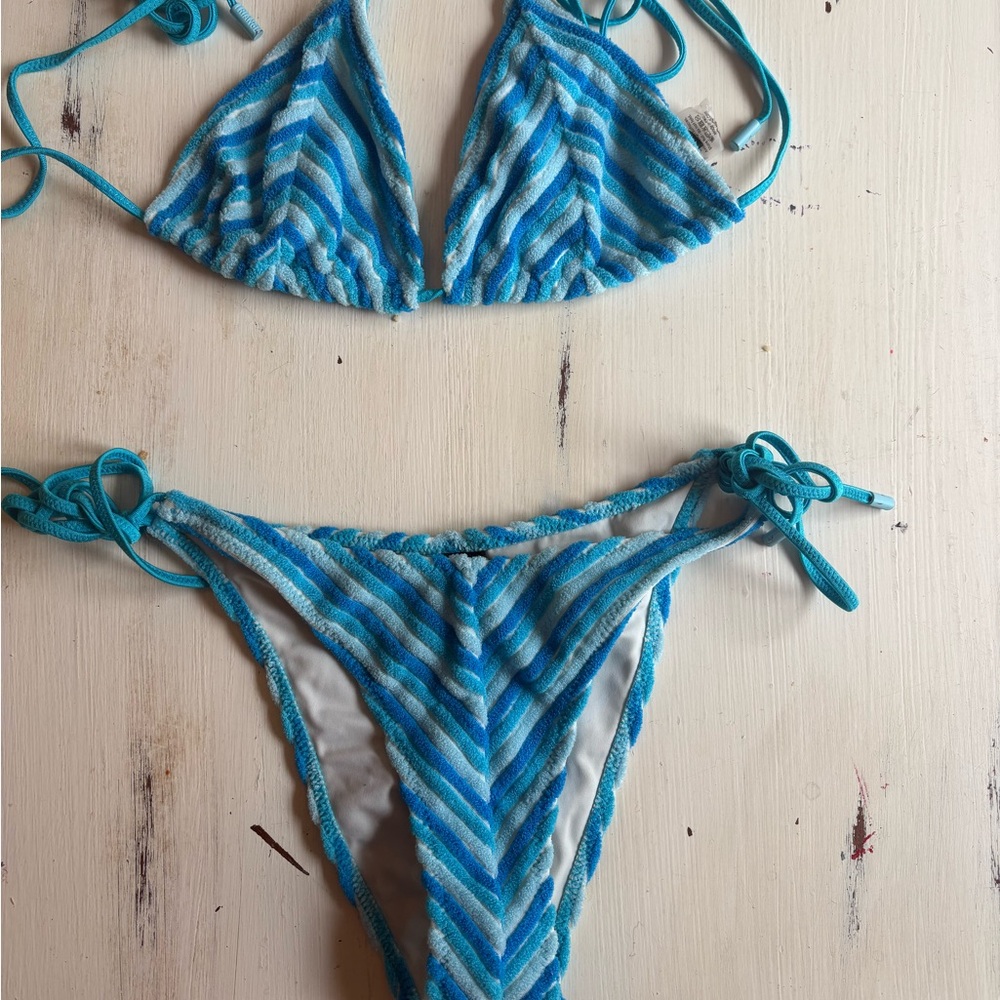 triangl swimwear Blue and White Bikini with Braided Texture